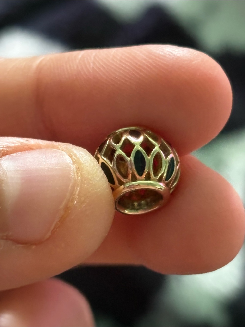 Pandora Gold Filigree Cage Bead with Dark Inlays